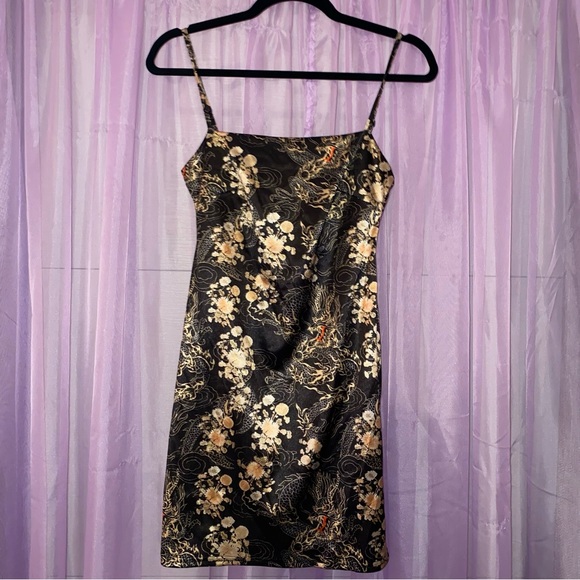 Urban Outfitters Black and Gold Tank Top Spaghetti Strap Mini Dress - Picture 1 of 3